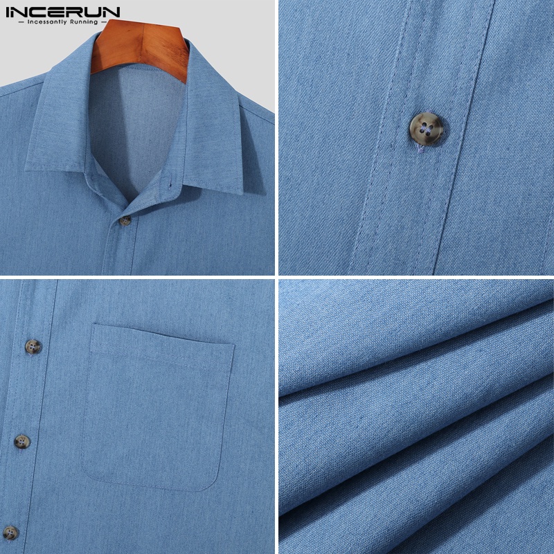 Áo sơ mi sát nách INCERUN màu trơn cổ bẻ phối nút thời trang cho nam