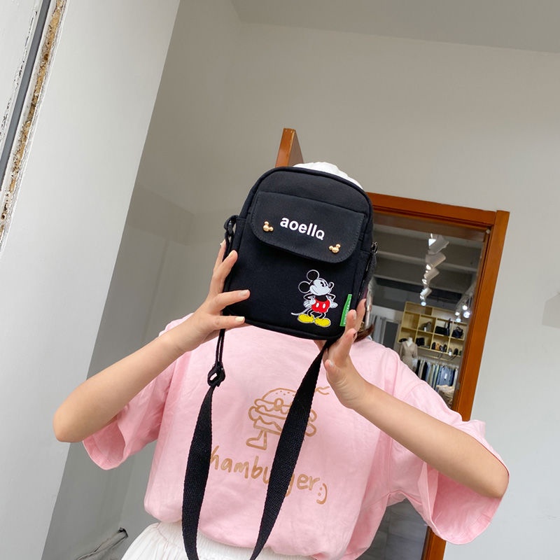 Túi Đeo Chéo canvas Họa Tiết Chuột Mickey Dễ Thương Phong Cách Harajuku 2021 Dành Cho Nữ