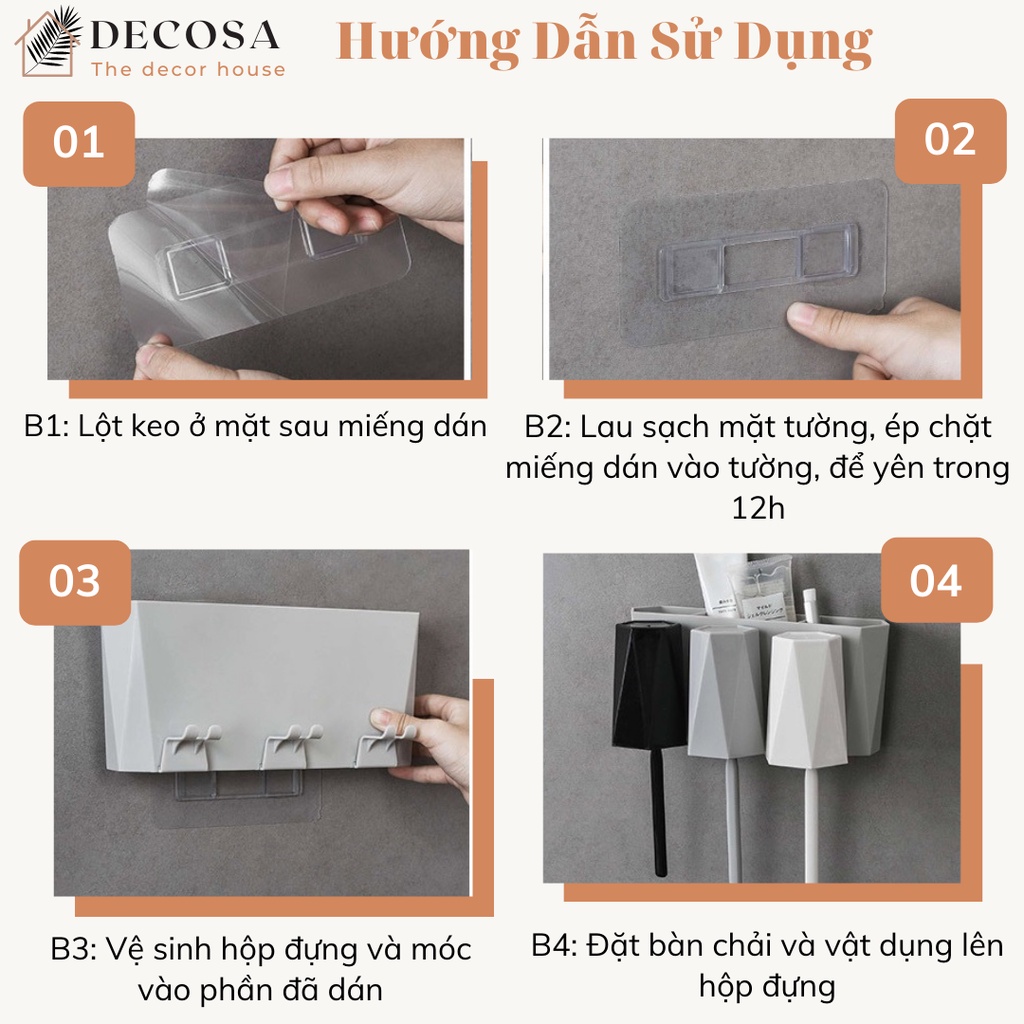 Kệ treo bàn chải đánh răng dán tường kèm 3 ly DECOSA