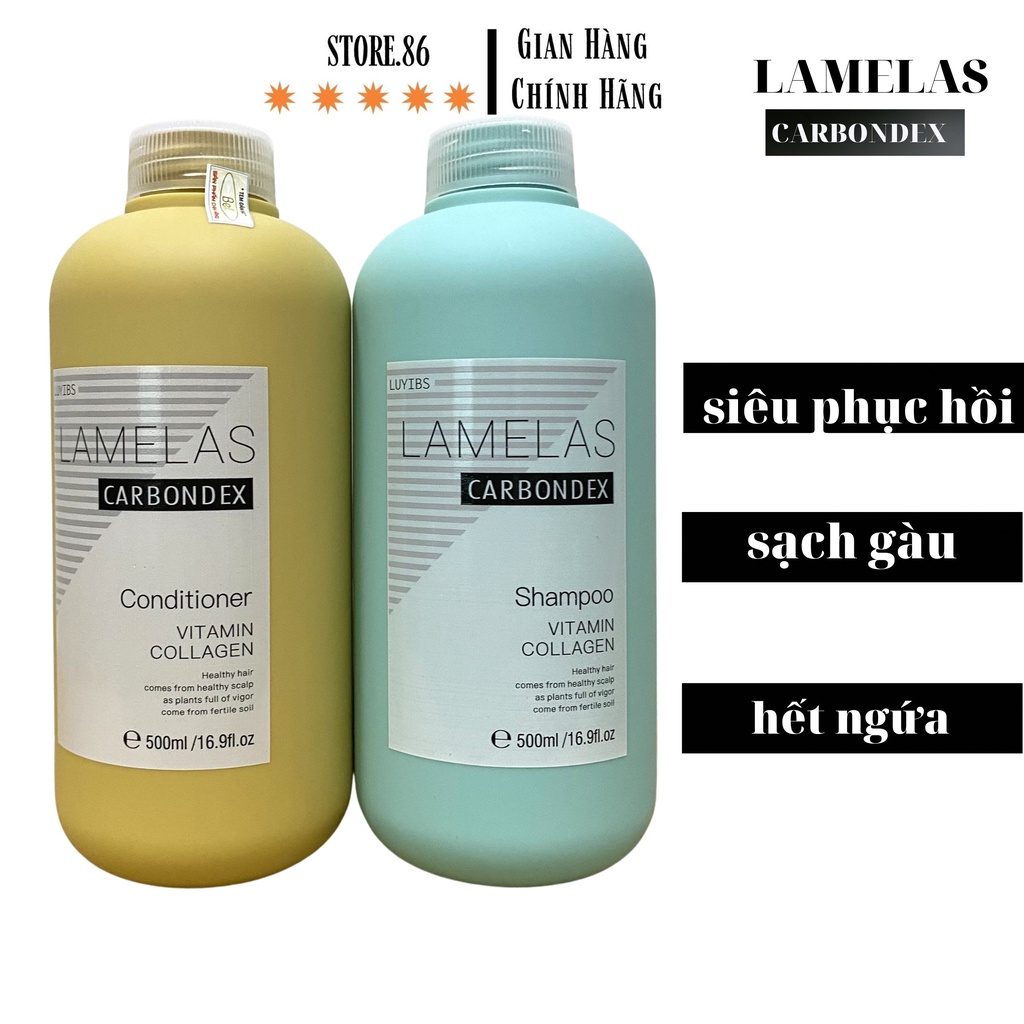 Bộ Dầu gội xả phục hồi LAMELAS-CARBONDEX, siêu mềm mượt - siêu lưu hương 500ml*2 hàng chính hãng