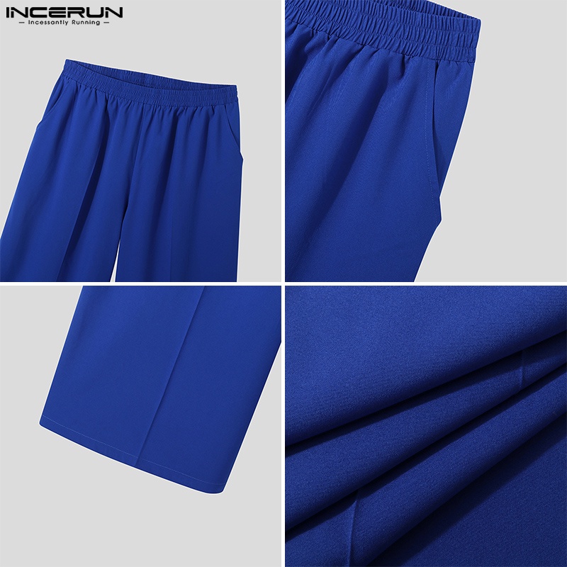 Quần ống rộng INCERUN lưng thun màu trơn thời trang cho nam với 3 màu tuỳ chọn