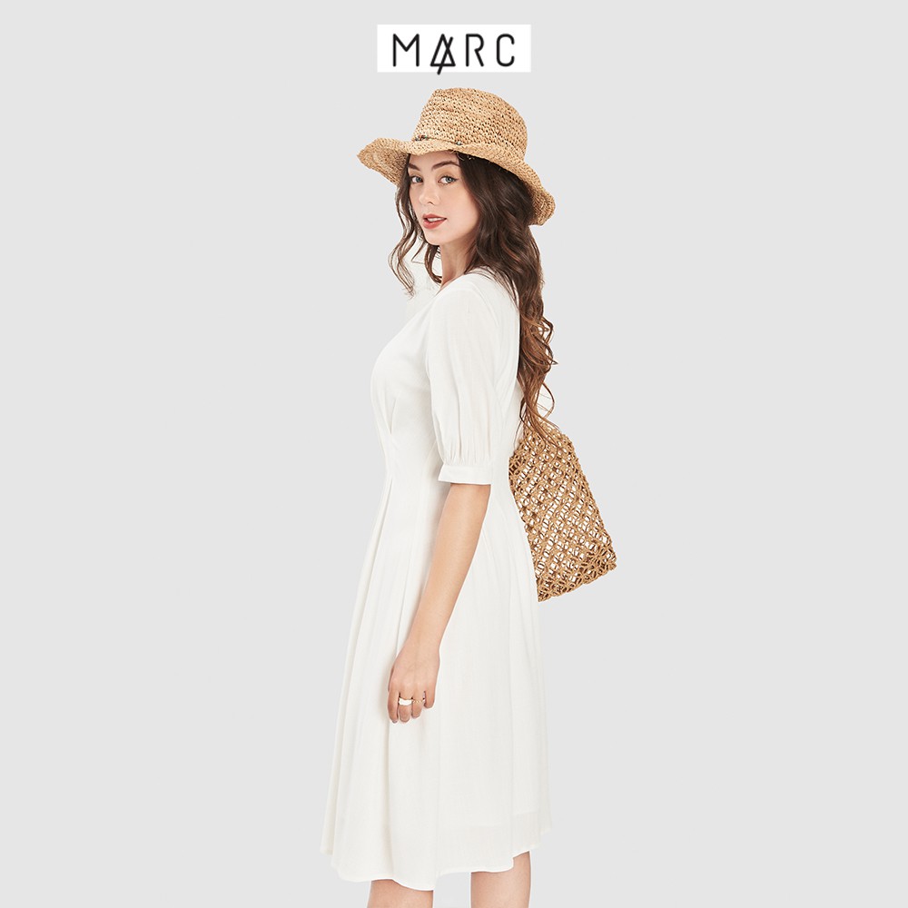 Đầm nữ MARC FASHION midi nhấn ly eo cái nút trước