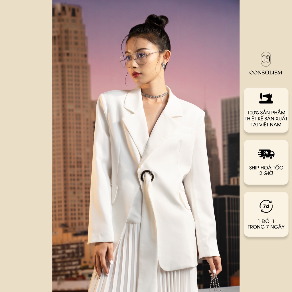 Áo khoác blazer nữ CONSOLISM dáng rộng hai lớp thiết kế đai cài lạ mắt Cassy AK003