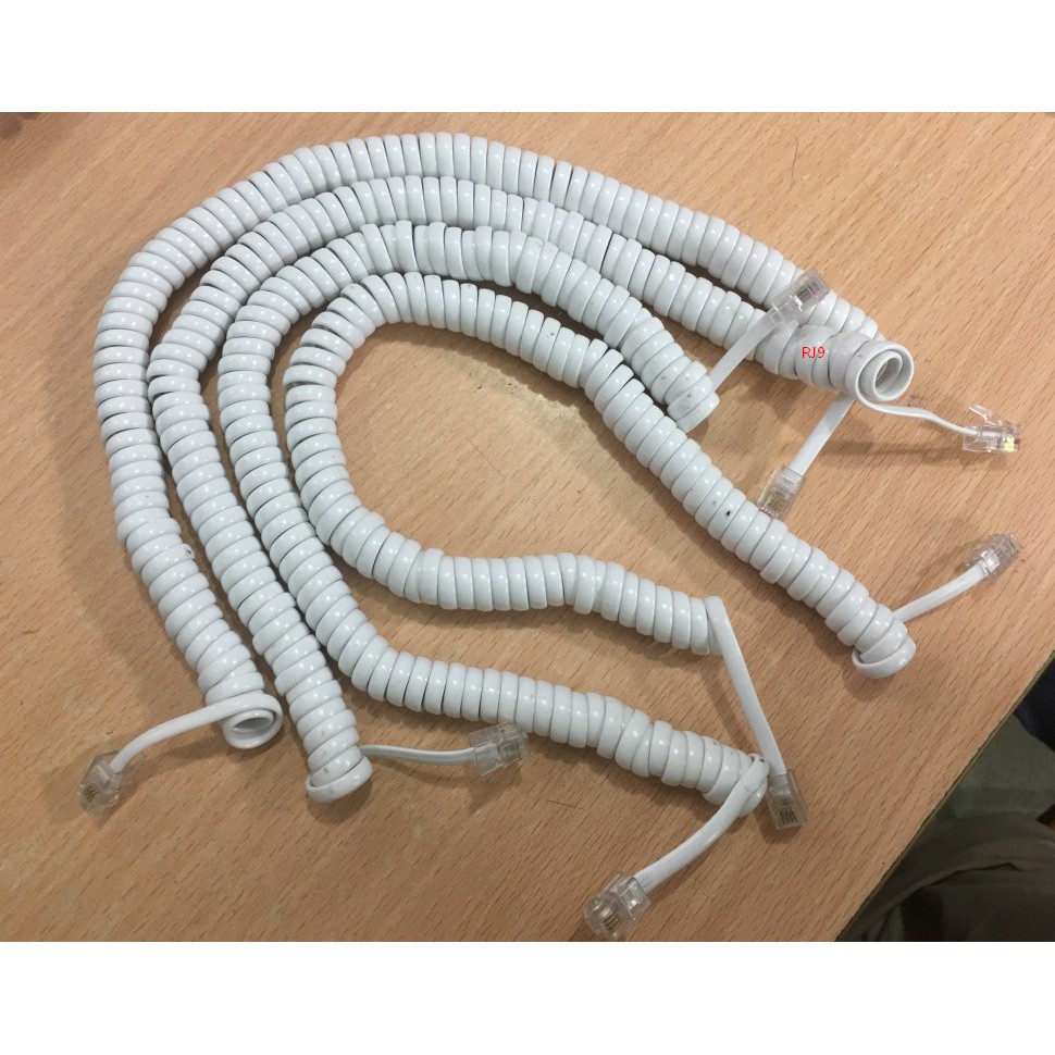 Dây tai nghe cho điện thoại bàn RJ9 2 mét xoắn lò xo - RJ9 cable Telephone Panasonic Màu Đen