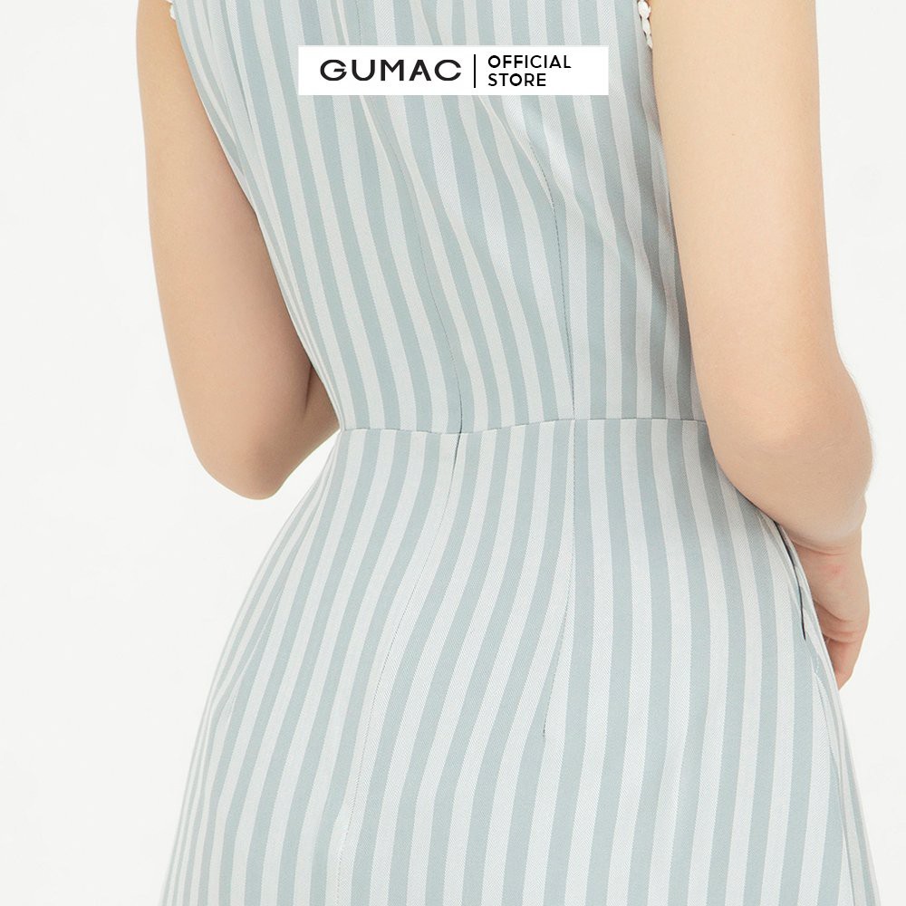 [Mã MABR07062 giảm 8% tối đa 50K đơn từ 249K] Đầm xòe nữ phối nút sát nách GUMAC ôm body màu xanh DB5115 | BigBuy360 - bigbuy360.vn
