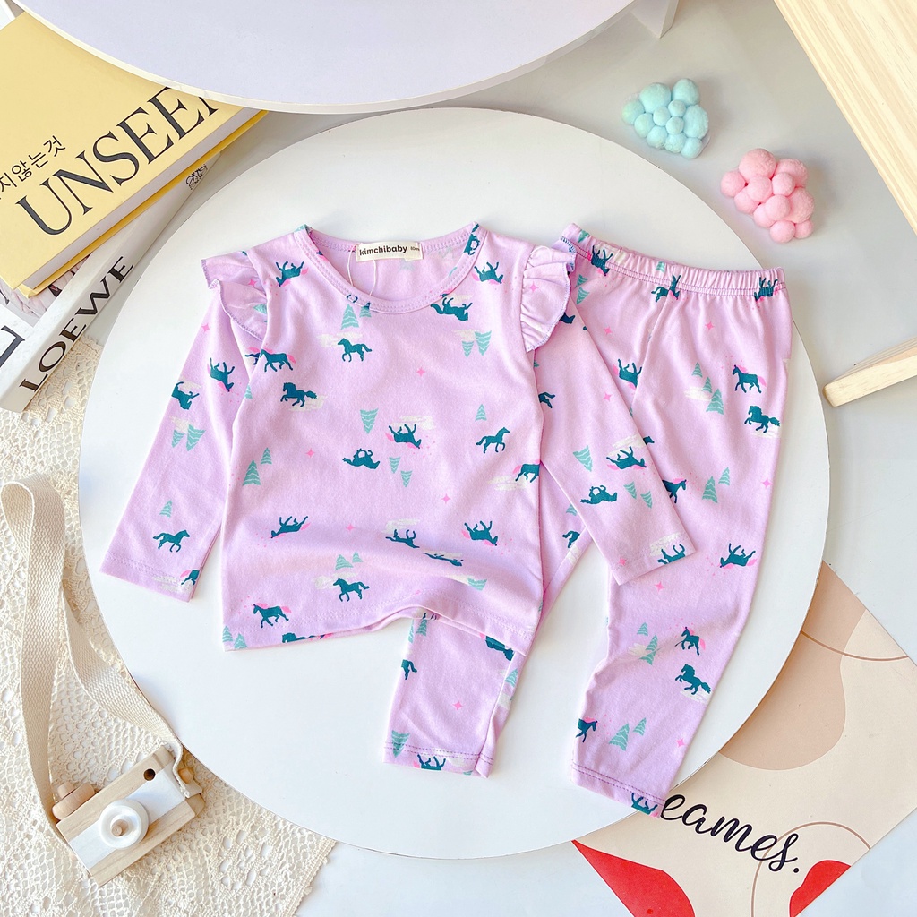 [SALE] Bộ Dài Tay Cotton Borip Bé Gái KIMCHIBABY Cánh Tiên Vải Dư Xịn, Bộ Quần Áo Cho Bé Mặc Nhà Thu Đông MKMTD2224