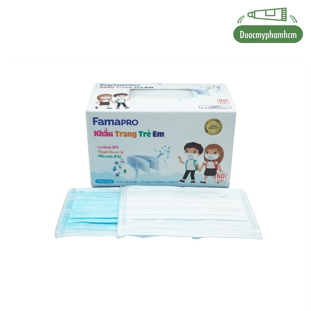 Khẩu trang y tế trẻ em kháng khuẩn 3 lớp Famapro max kid ( 50 cái /hộp )