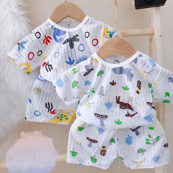 Đồ bộ cộc tay cho bé trai bé gái size từ sơ sinh đến 16kg chất cotton giấy cài vai