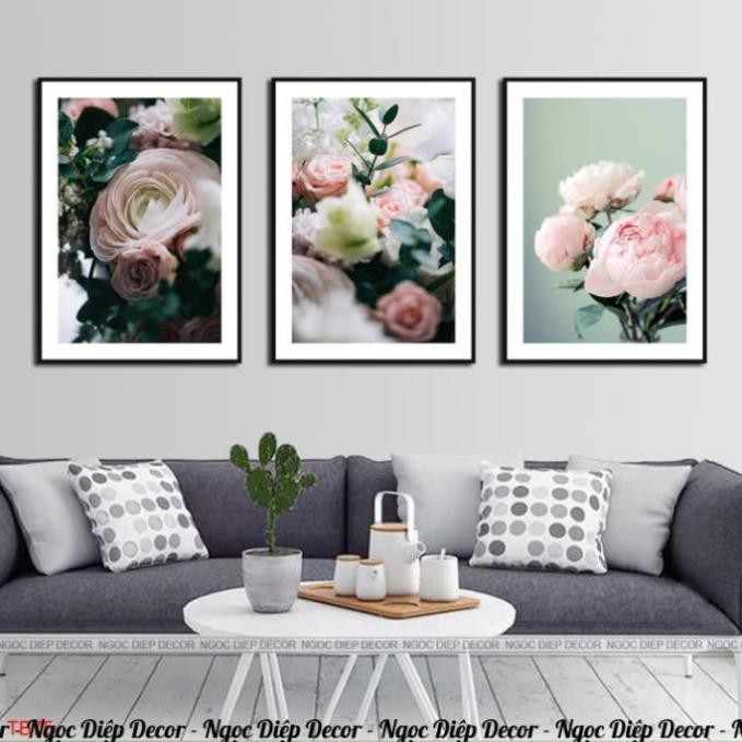 Bộ Tranh Treo Tường Phòng Khách/ Ngủ/ Đại sảnh/ Quầy Lễ tân/ Nhà Nghỉ Hoa lá Thiên Nhiên Decor Tráng Gương