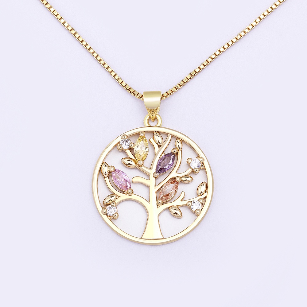 Vòng cổ Mạ Vàng Mặt Tròn Hình Cây Sự Sống Đính Đá Zircon