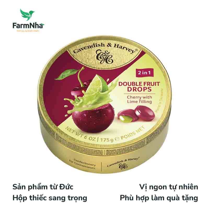 Kẹo Trái Cây Cavendish & Harvey Vị CHERRY WITH LIME FILLING Hộp 175gr - Hàng chính hãng