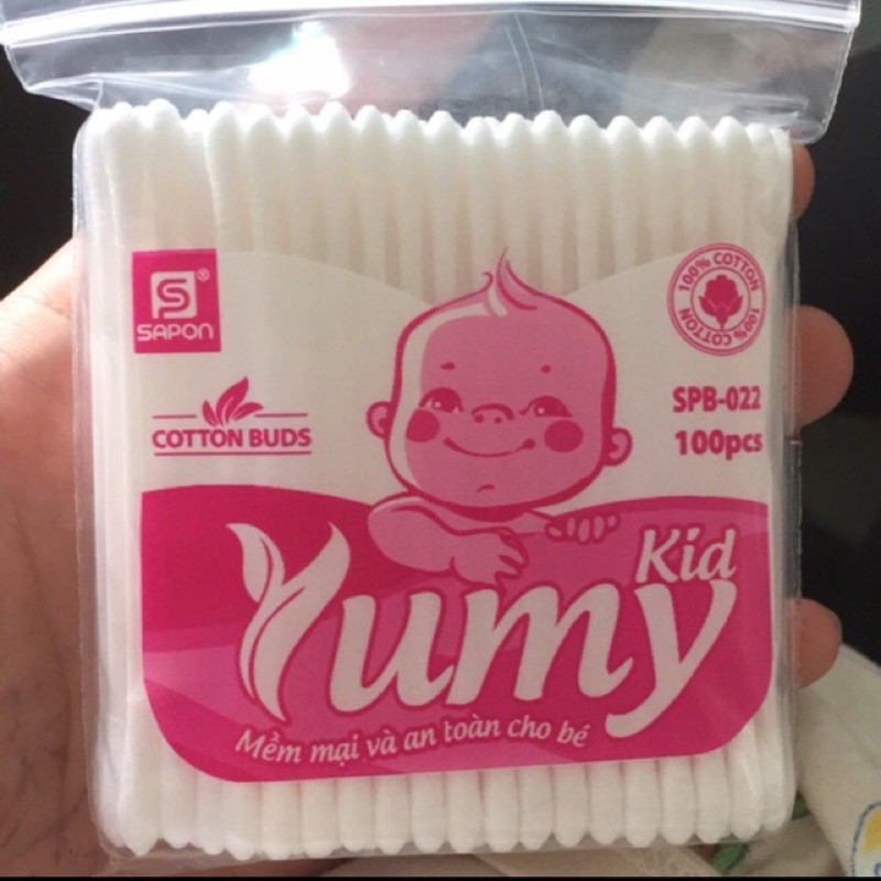 Tăm Bông Trẻ Em YuMy gói 100 que vệ sinh tai, mũi cho bé 100% sợi cotton cao cấp mềm mại