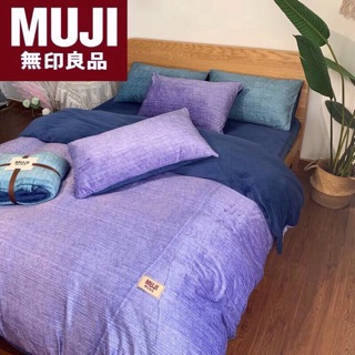 Bộ chăn ga gối Nỉ mịn Muji phối màu cực đẹp