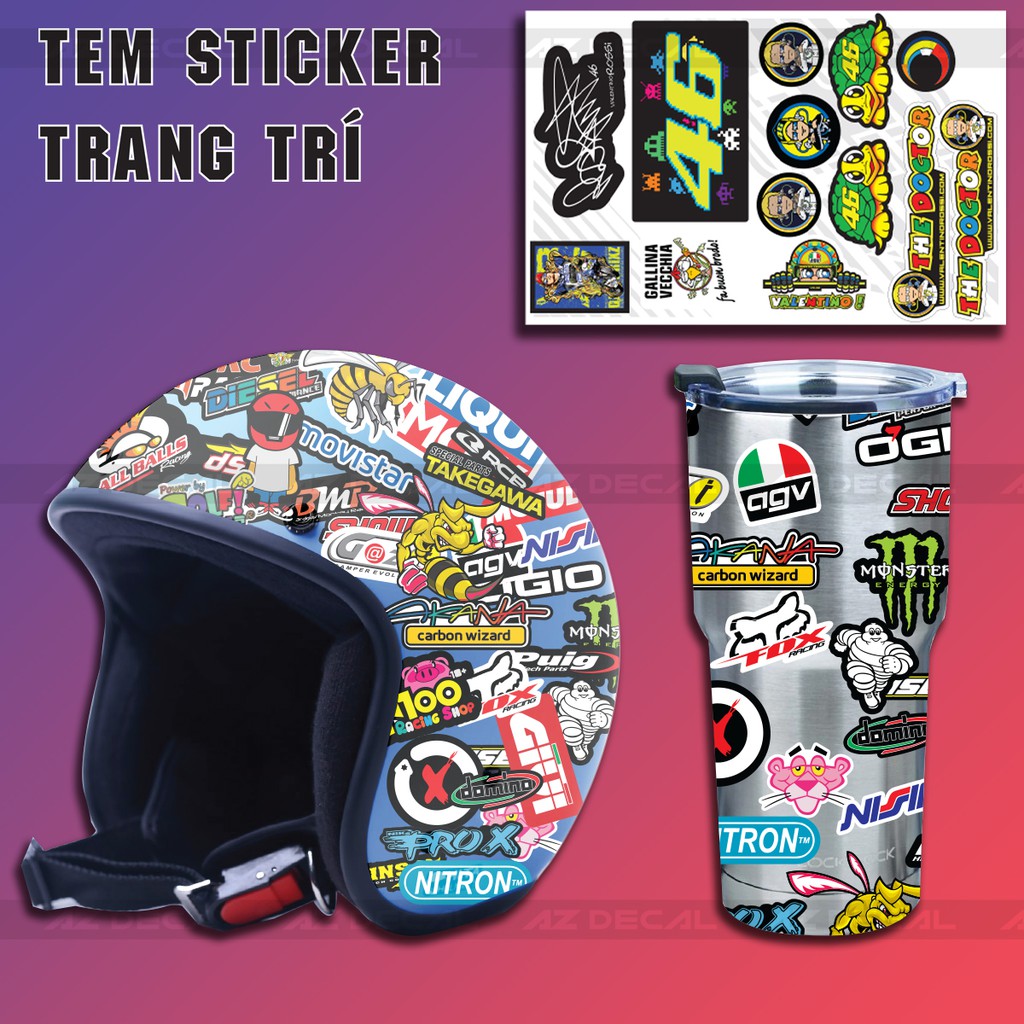 Set Sticker Dán Xe Chủ Đề Rossi | Trang Trí Xe Máy, Xe Điện, Nón Bảo Hiểm, Laptop, Điện Thoại