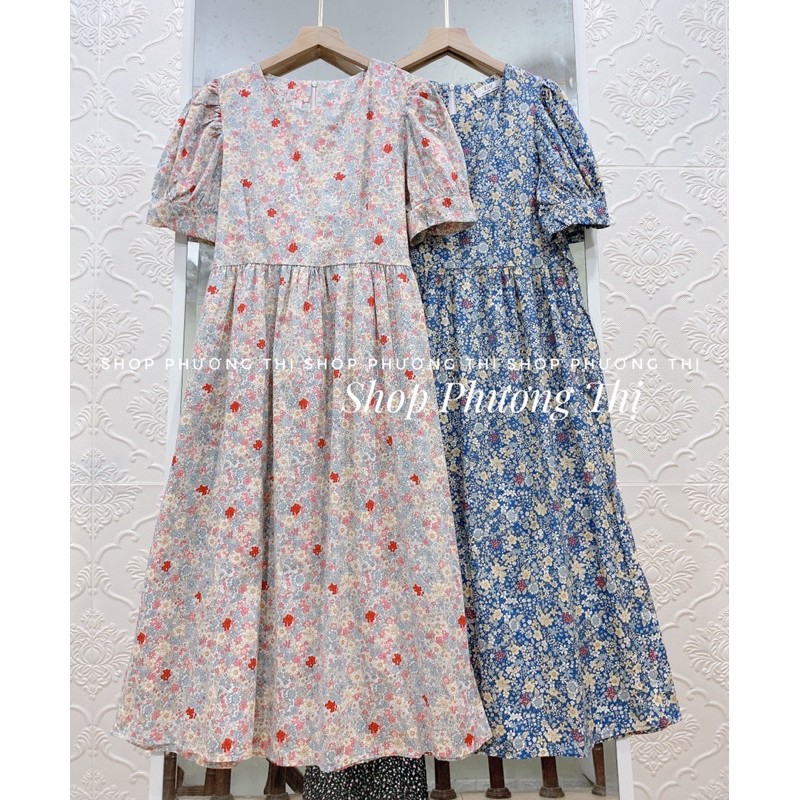 Váy babydoll hoa nhí chất thô lụa 2 màu siêu cute (hình thật/sẵn)