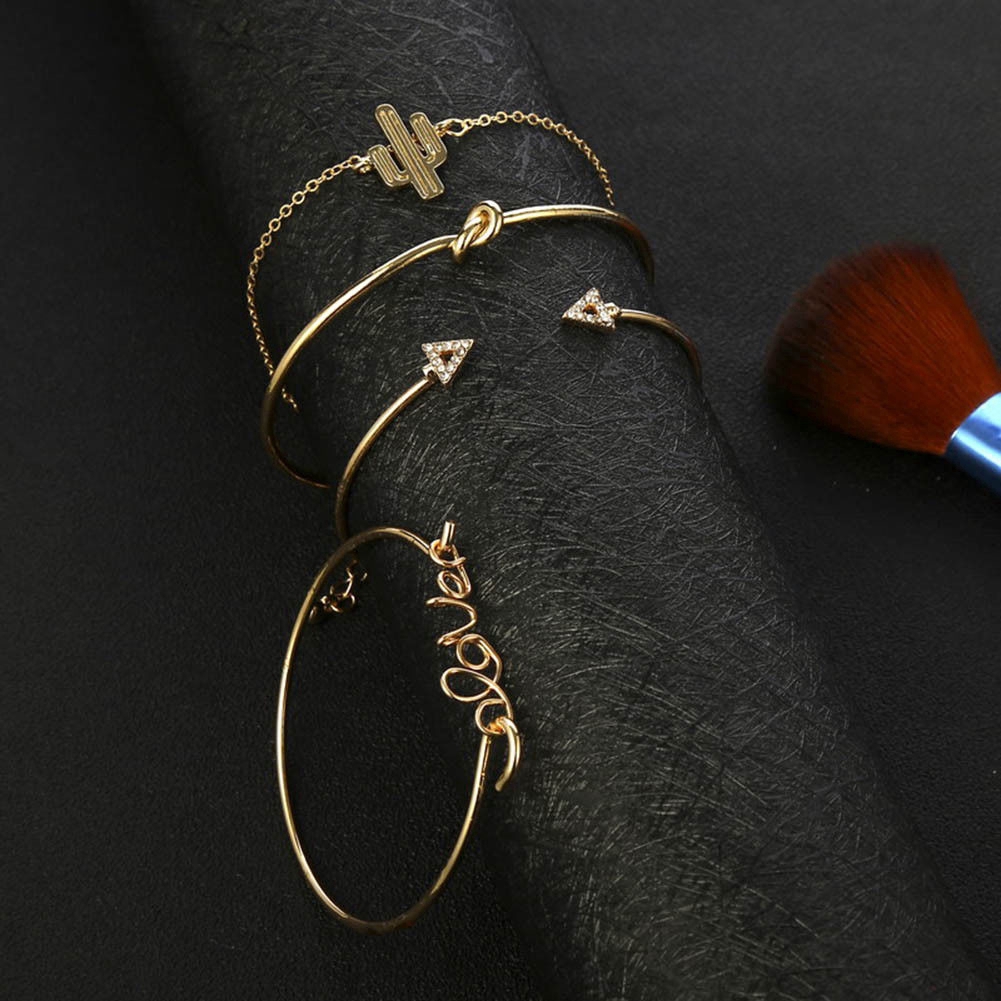 Set 4 Vòng Tay Kim Loại Xinh Xắn Cho Nữ