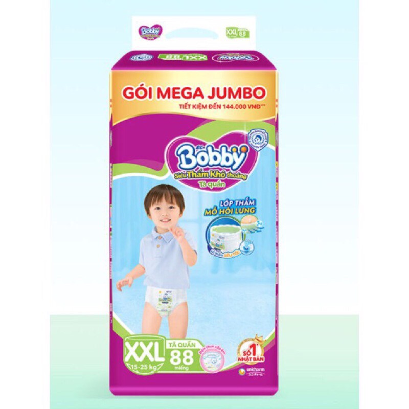 Tã quần BOBBY MEGA JUMBO M124/L108/XL96/XXL88/M120/L104