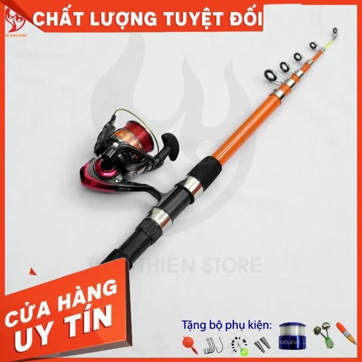 Bộ cần câu máy rút BlueFish 3m6 tặng kèm đầy đủ phụ kiện như hình dành cho anh em tập câu