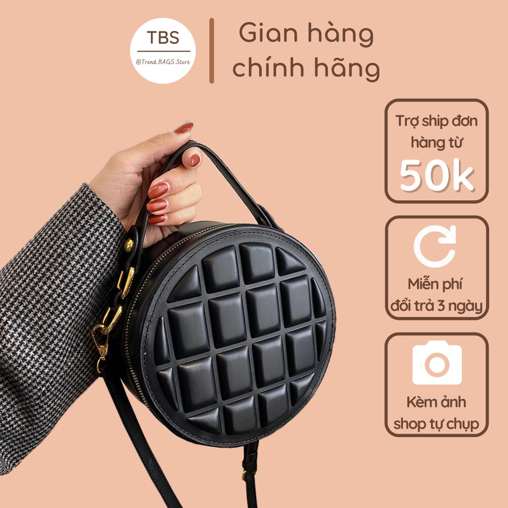 Túi đeo chéo tròn vân nổi socola - Hàng loại 1 - TB.Store DC242 19x19x7,5