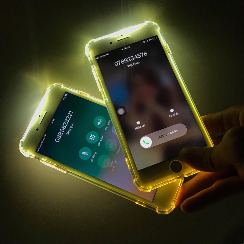 Ốp Iphone chống sốc, phát sáng, trong suốt không ố màu loại dày dặn