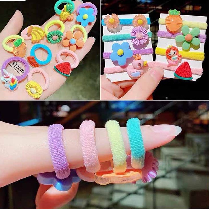 Set 10 chun buộc tóc nhiều màu hoạt tiết hoạt hình