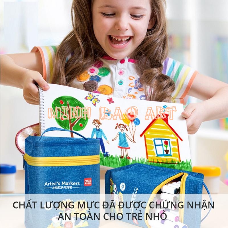 BÚT MÀU MARKER 2 ĐẦU TÚI VẢI BÒ 30/40/60/80 MÀU (MỰC TẨY RỬA ĐƯỢC)