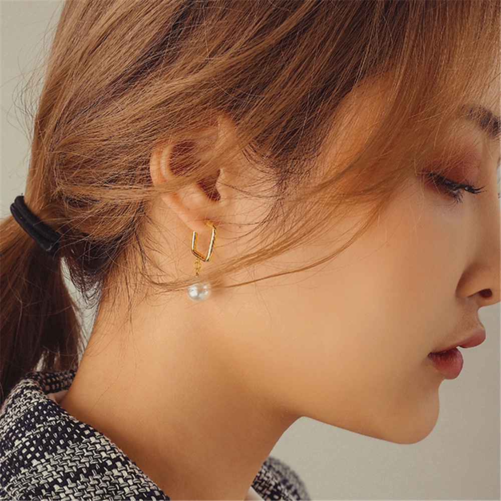 fashion woman delicate pearl Geometric gold earrings dangle drop ear stud jewelry