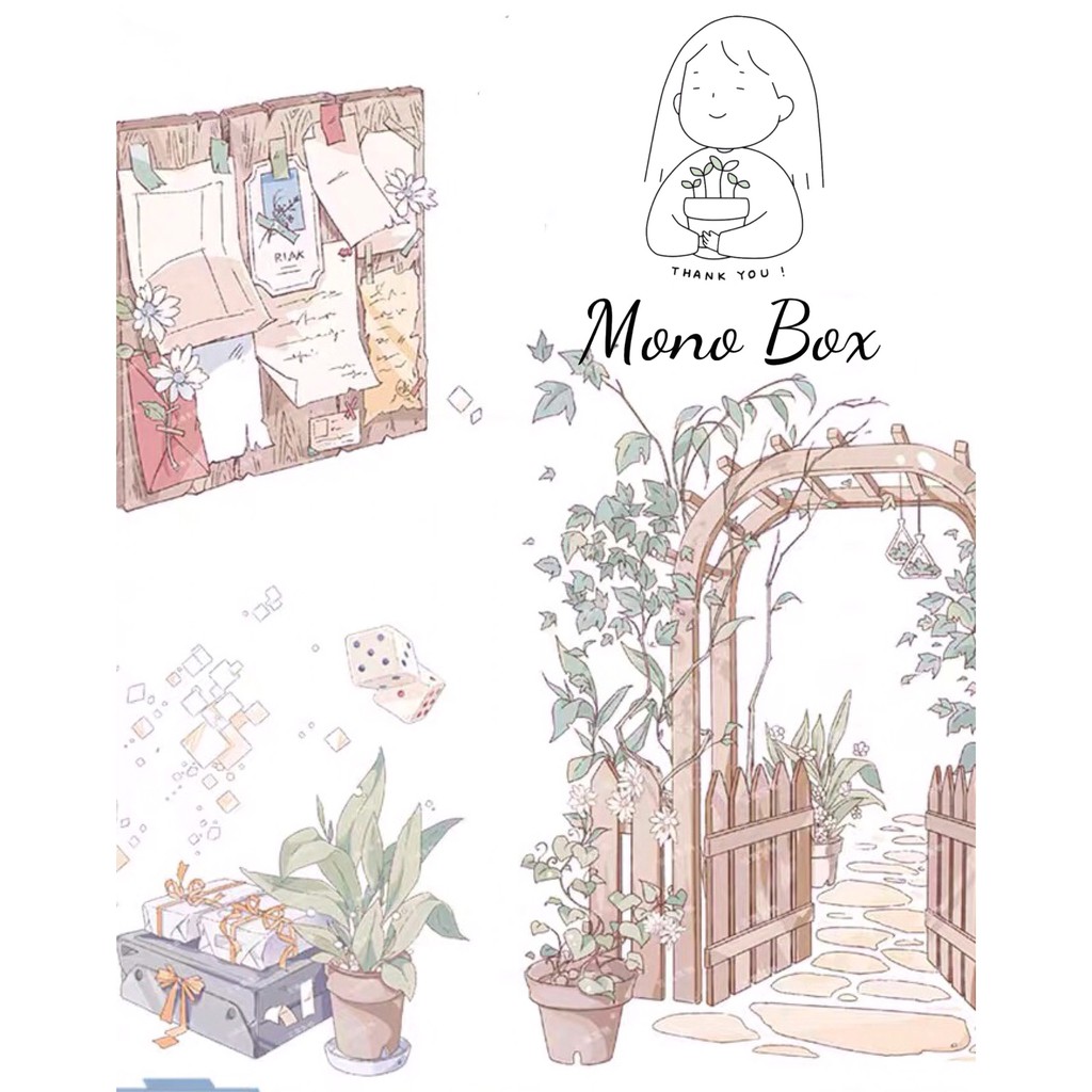 [Chiết] Washi Tape 35x6.5cm băng keo washitape hoạt tiết phong cảnh nền trang trí làm tranh washi Mono_box 01003