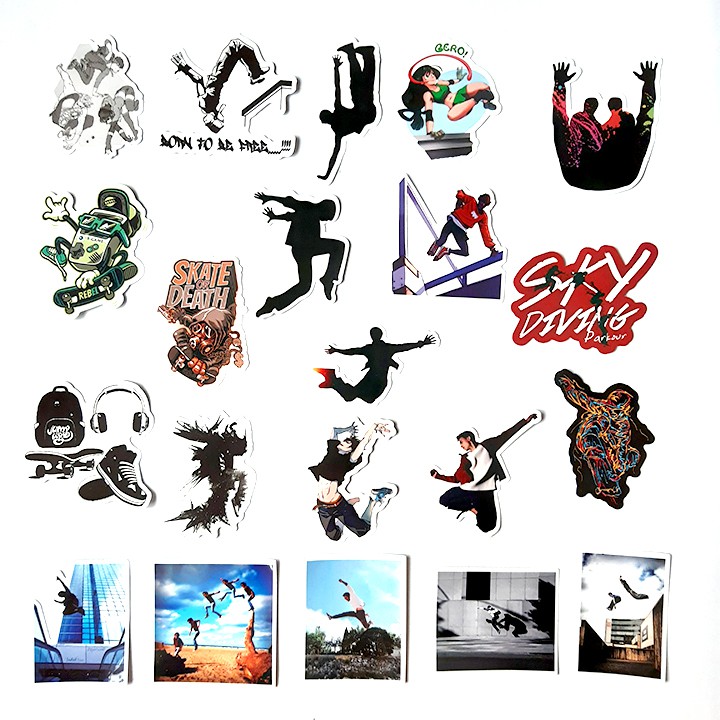 Bộ Sticker dán cao cấp chủ đề PARKOUR - Dùng dán Xe, dán mũ bảo hiểm, dán Laptop...