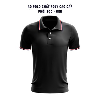 Áo polo chất poly phối sọc - đen bt3