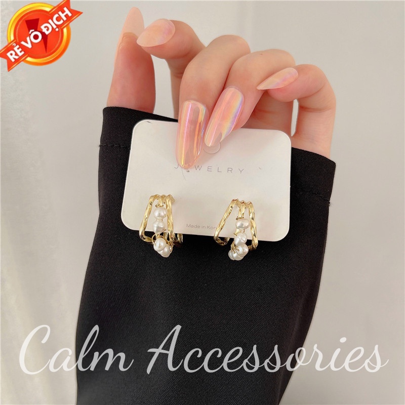 Khuyên tai nữ Calm Accessories_ Khuyên tai hình vuông đính ngọc sành điệu