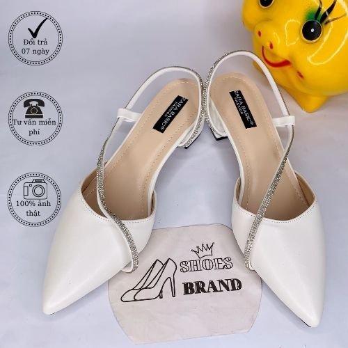 Sục nữ mũi nhọn, giày gót vuông phối dây đính hạt xoàn sang chảnh - MÃ C04