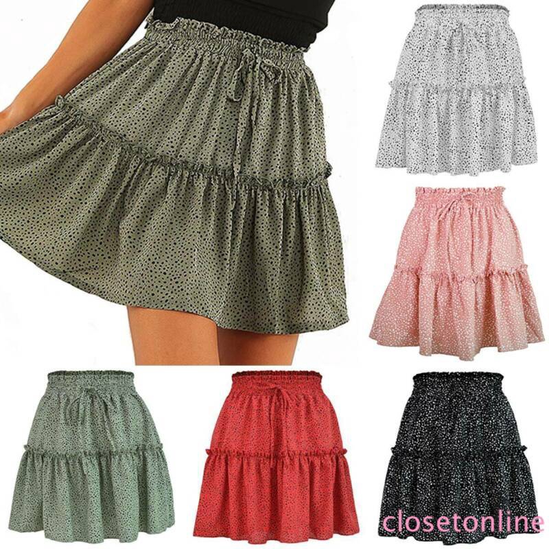 Sale Polka Dot Mini Skirts for Women Elastic Waist Pleated Beach Holiday CL | BigBuy360 - bigbuy360.vn
