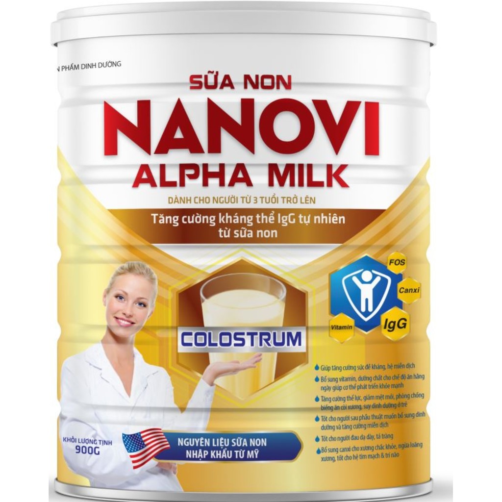 [Combo 02 lon] Sữa non Nanovi Alpha Milk 900g/lon - Giúp tăng sức đề kháng, phục hồi nhanh sức khỏe, date 2024