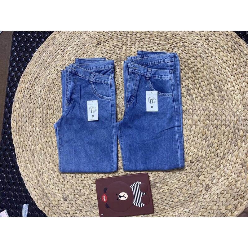Quần jean denim ống rộng lưng xéo chất phát ngất
