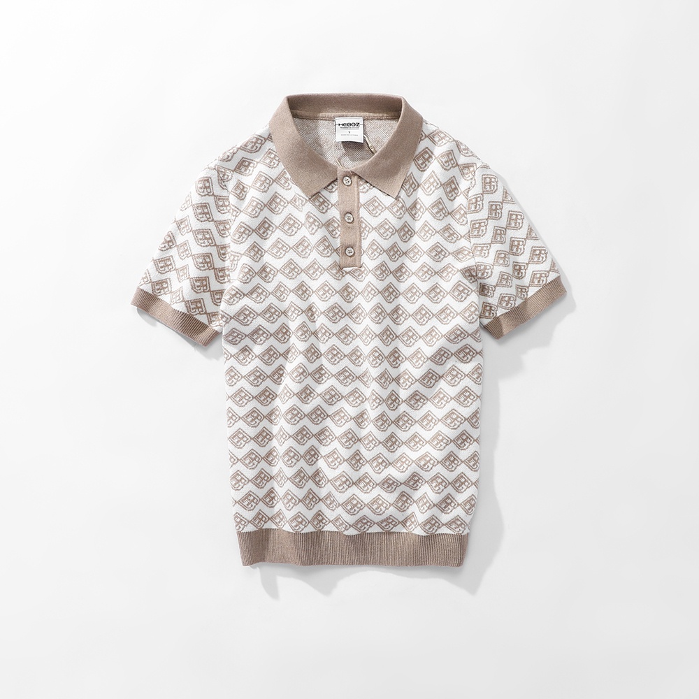 Áo thun nam cổ bẻ, polo HEBOZ chất vải dệt kim monogram cao cấp - CREAM - 00001237