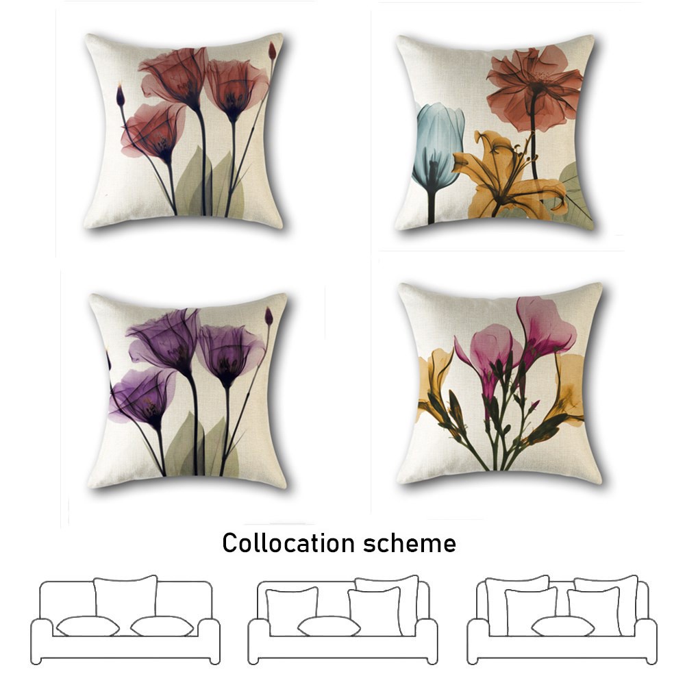 Daphne Bộ 4 Vỏ Gối Vải Lanh In Họa Tiết Hoa Cổ Điển Kích Thước 18x18 Inch Trang Trí Nhà Cửa / Ghế Sofa
