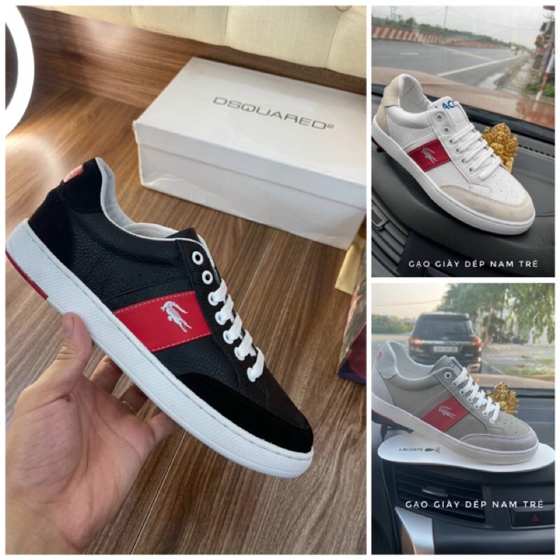 Giày lacoste nam hàng da thật cao cấp . giày nam buộc dây thể thao full hộp
