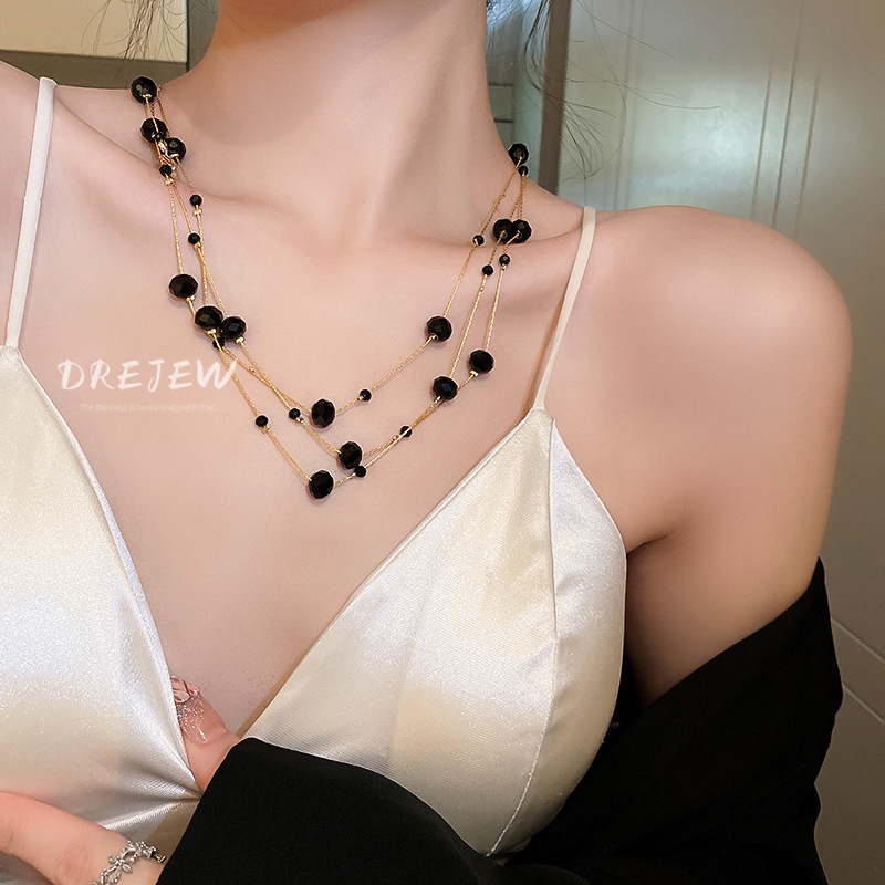 DREJEW Dây chuyền  nhiều lớp dáng dài đính đá pha lê phong cách Âu Mỹ độc đáo