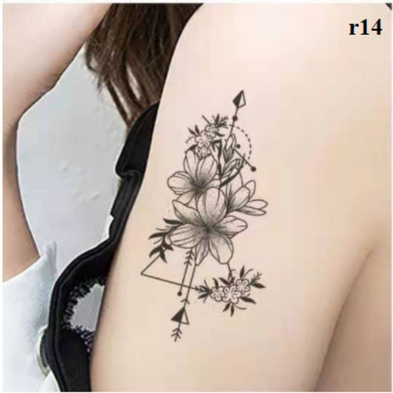 Hình xăm hoa đơn sắc r14. Tatoo dán size 10x6cm