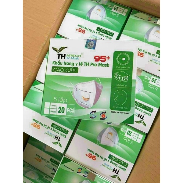 Hộp 20 cái - Khẩu trang y tế TH Pro mask 95+ 5 lớp Có van