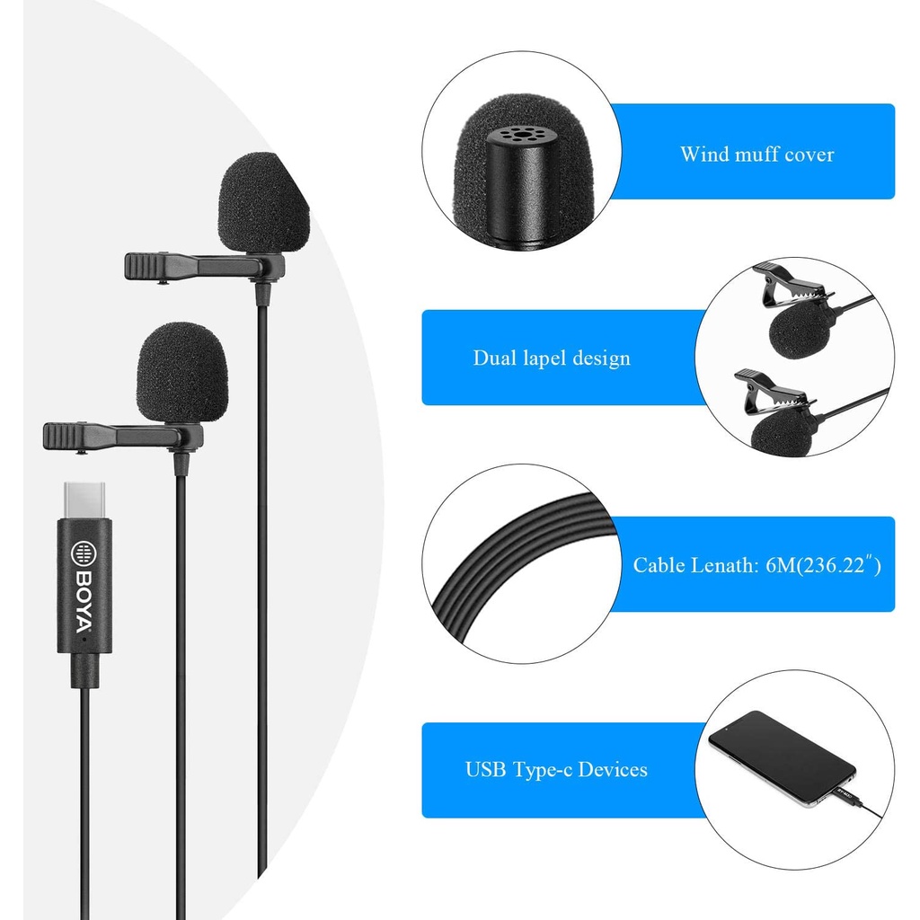 BOYA BY-M3D - Mic thu âm cài áo cổng Type-C, Thu cho 2 người