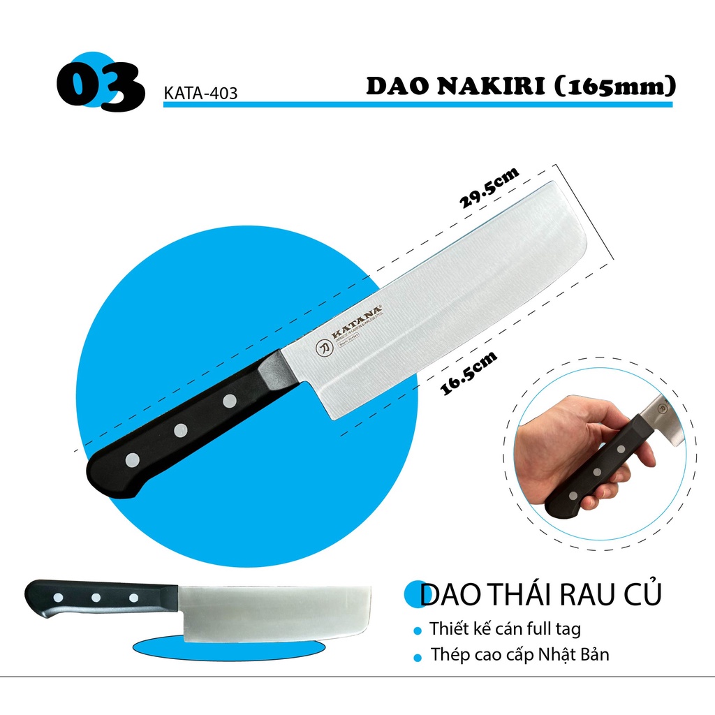 Dao bếp cao cấp KATANA Basic Nakiri - Dao thái rau củ đầu vuông KATA403 (165mm)