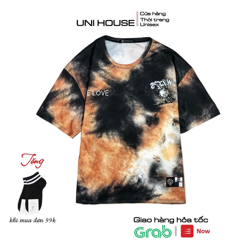 Áo Thun Nam Nữ Form Rộng Unisex Màu Loang Chất Cotton Dáng Suông Streetwear Mã AL001