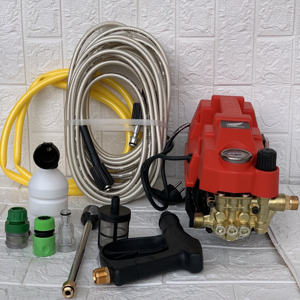 Máy rửa xe mini chỉnh áp công suất 3500w dây dài 15m kèm bộ phụ kiện đầy đủ sẵn dùng