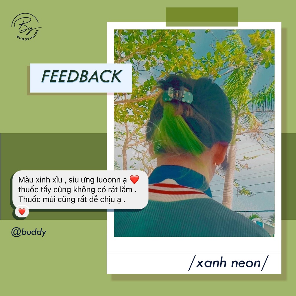Thuốc nhuộm tóc XANH NEON cần dùng Thuốc tầy tóc của Buddyhairs tặng kèm găng tay, mũ trùm, trợ nhuộm tiện ích