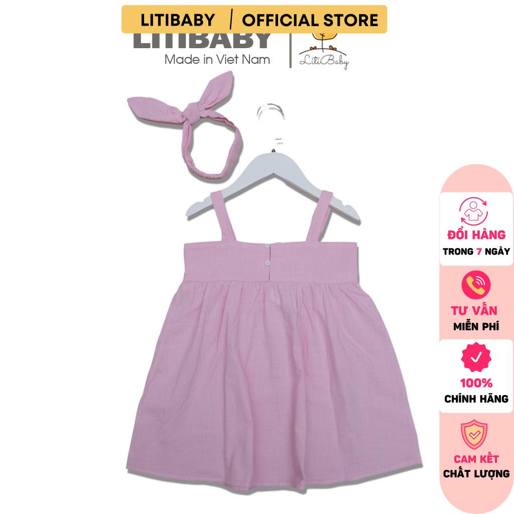 Váy 2 dây kèm băng đô litibaby size 4/9T. Chất đũi mềm đẹp, kèm băng đô xinh yêu