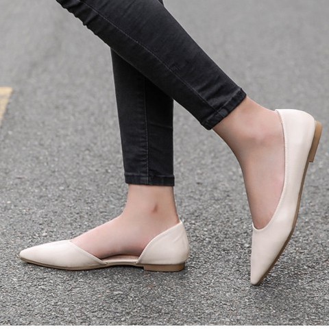 Giày nữ mũi nhọn mã LTB8 mũi nhọn cao 2.5cm phong cách HQ có 2 màu kem và đen