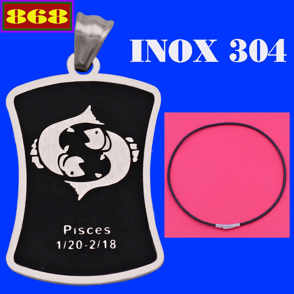 Vòng cổ dây da đen cung Song Ngư inox VDDECSNT - 12 Cung hoàng đạo