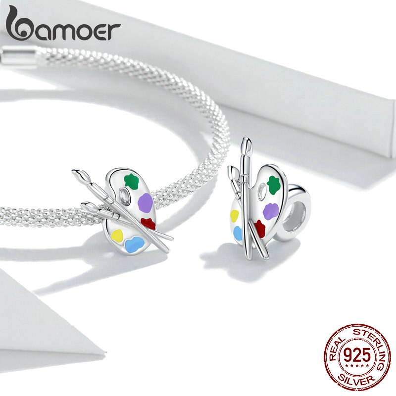 Mặt Vòng Tay Bamoer Bạc Thật 925 Họa Tiết Bảng Vẽ Kim Loại Nhiều Màu Sắc Làm Trang Sức Vòng Tay DIY Cho Nữ BSC359